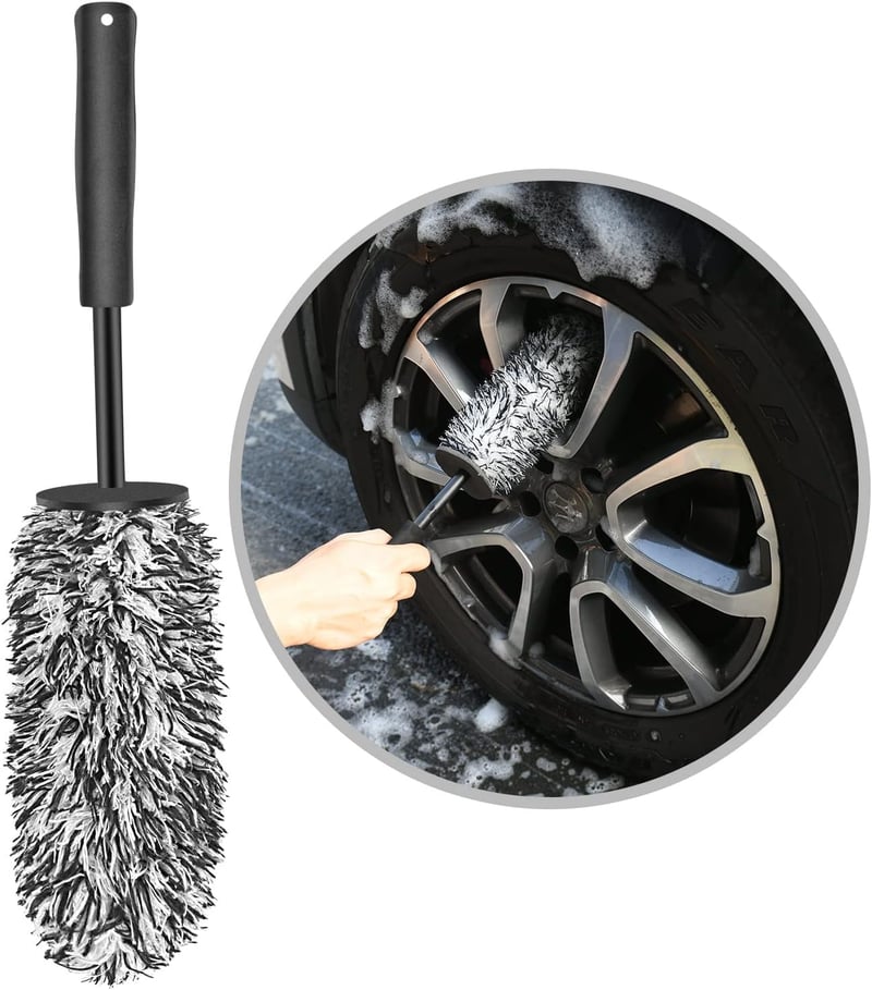 URAQT Prémium Mikroszálas Felni Tisztító Kefe - 40 cm Hosszú Ergonomikus Nyéllel, Karcmentes Tisztítás Mély Felnikhez, Autó és Motor Ápolásh - Black