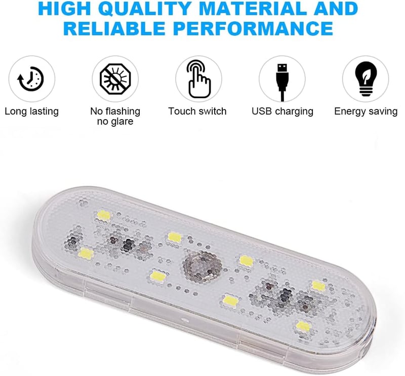 URAQT USB-s LED autó beltéri világítás 2db, érintésérzékeny, fehér fény, lakóautó és hajó