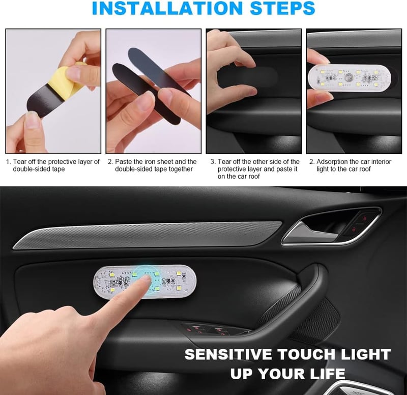 URAQT USB-s LED autó beltéri világítás 2db, érintésérzékeny, fehér fény, lakóautó és hajó