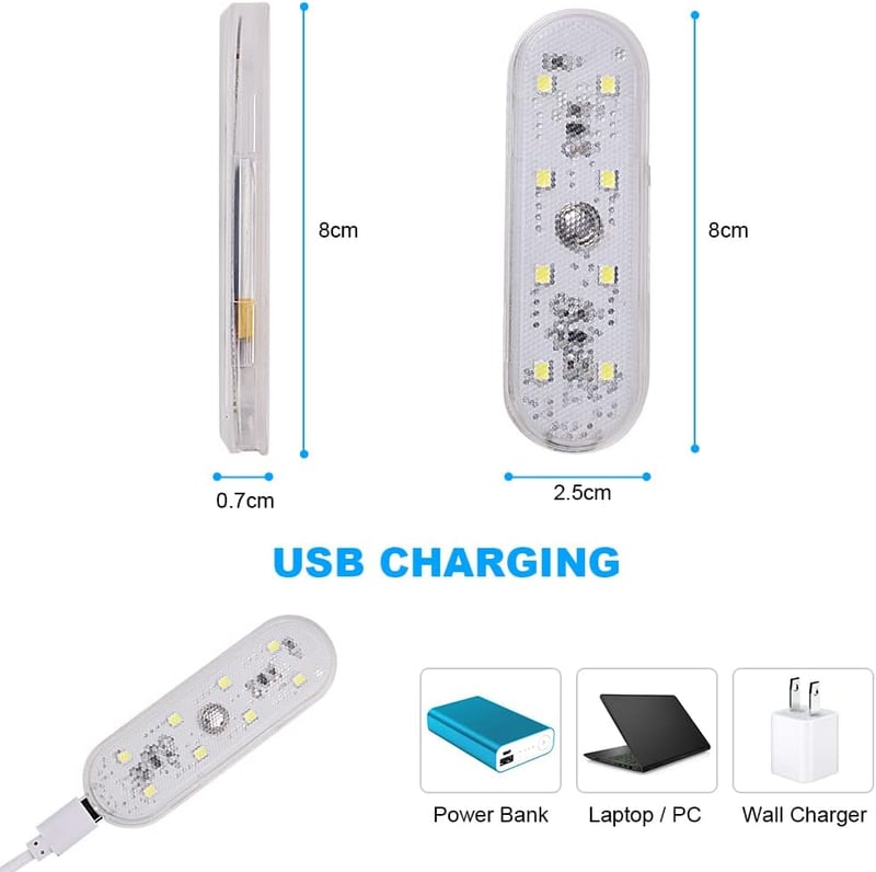 URAQT USB-s LED autó beltéri világítás 2db, érintésérzékeny, fehér fény, lakóautó és hajó