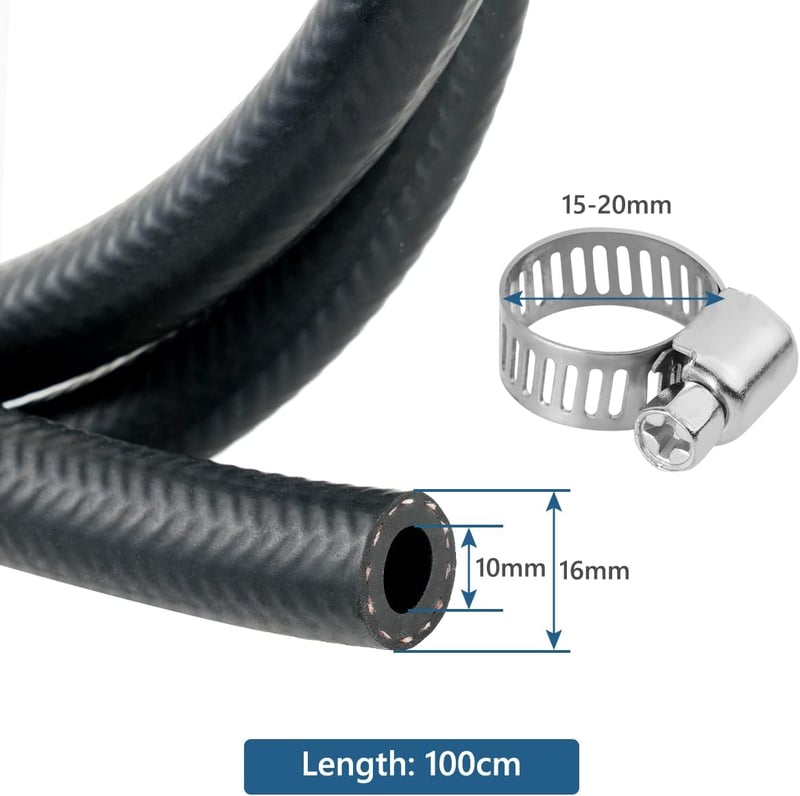 URAQT Üzemanyagcső Készlet 1m x 10mm - Benzin, Olaj, Dízel Tömlő 6db Bilinccsel - Autó, Motor, Robogó Alkatrész