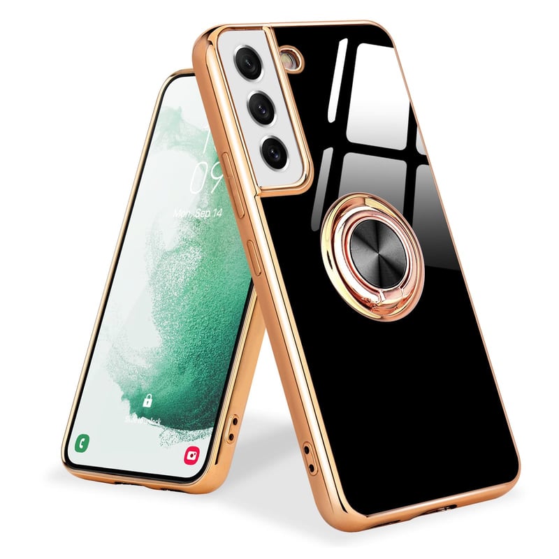 Puzdro Urarssa pre Samsung Galaxy S22 5G s prstencovým stojanom, nárazuvzdorné TPU – čierne