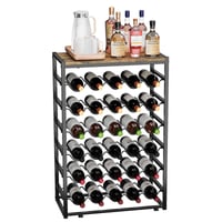 Urban Deco metalni stalak za vino za 30 boca, s drvenom pločom - crni - 59x30x89 cm 1