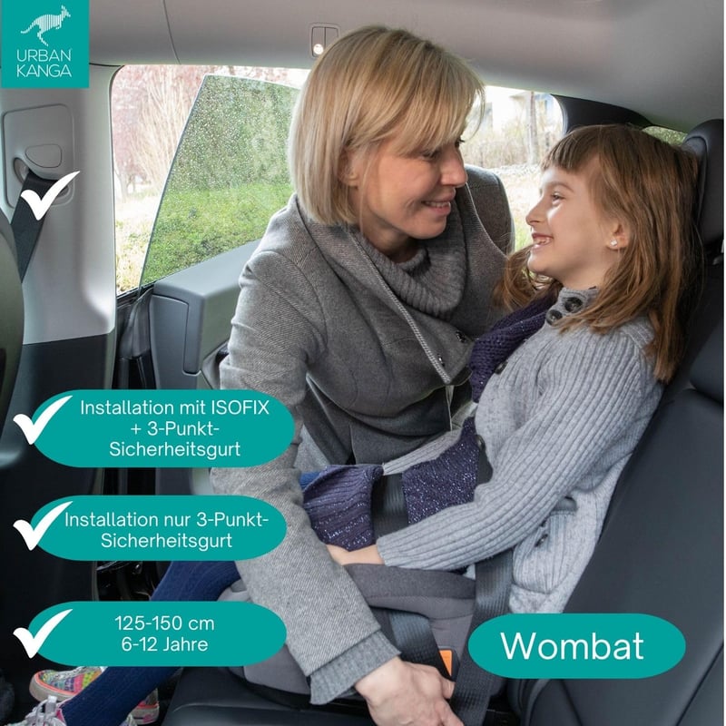 Urban Kanga szürke bélelt ülésmagasító autóba 125-150 cm i-Size R129 ISOFIX vállheveder-vezetővel