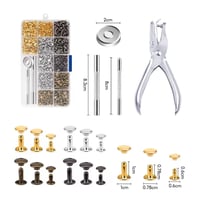 Set de 480 nituri din piele Urganvem, nituri cu cap dublu în 3 dimensiuni, cu instrument de fixare pentru nituri metalice tubulare, pentru artizanat DIY și cusut 2
