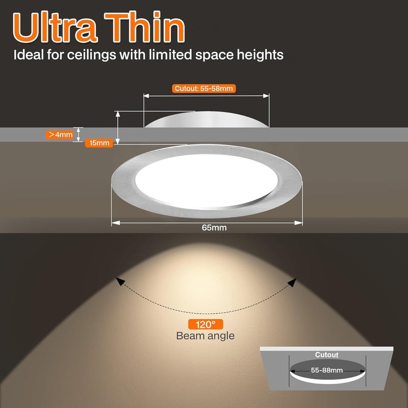 URing 6 darabos LED beépíthető spotlámpa szett 12V dimmelhető 3W nikkel - Set of 6, Nickel