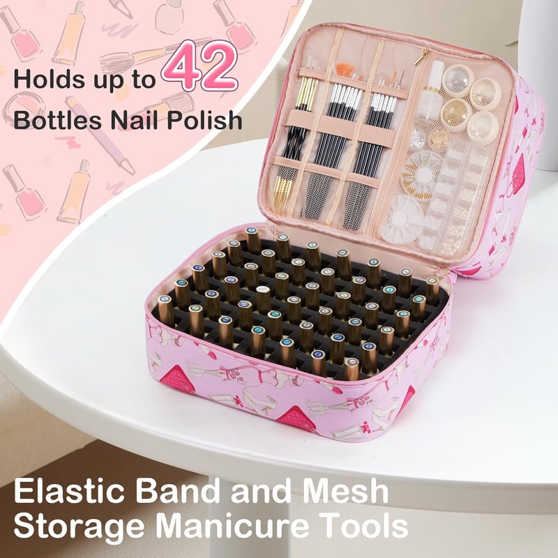 Uross Körömlakk Rendszerező Táska 42 Körömlakk Tárolására és LED Lámpával - Kozmetikai Szervező Műköröm Kellékekhez (Lipstick Girl) - 1 pc. (pack of 1), Dark Green