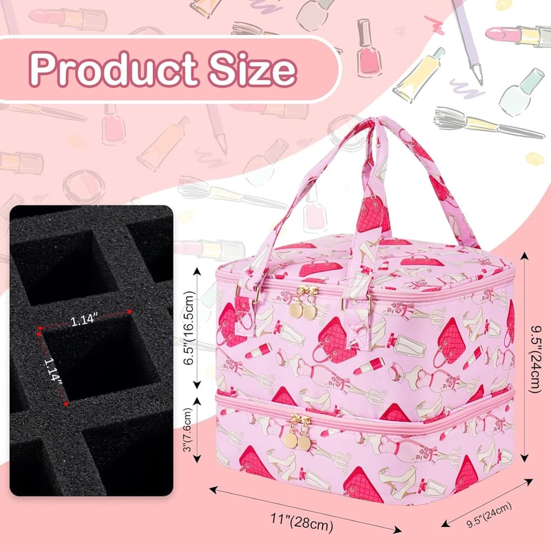 Uross Körömlakk Rendszerező Táska 42 Körömlakk Tárolására és LED Lámpával - Kozmetikai Szervező Műköröm Kellékekhez (Lipstick Girl) - 1 pc. (pack of 1), Dark Green