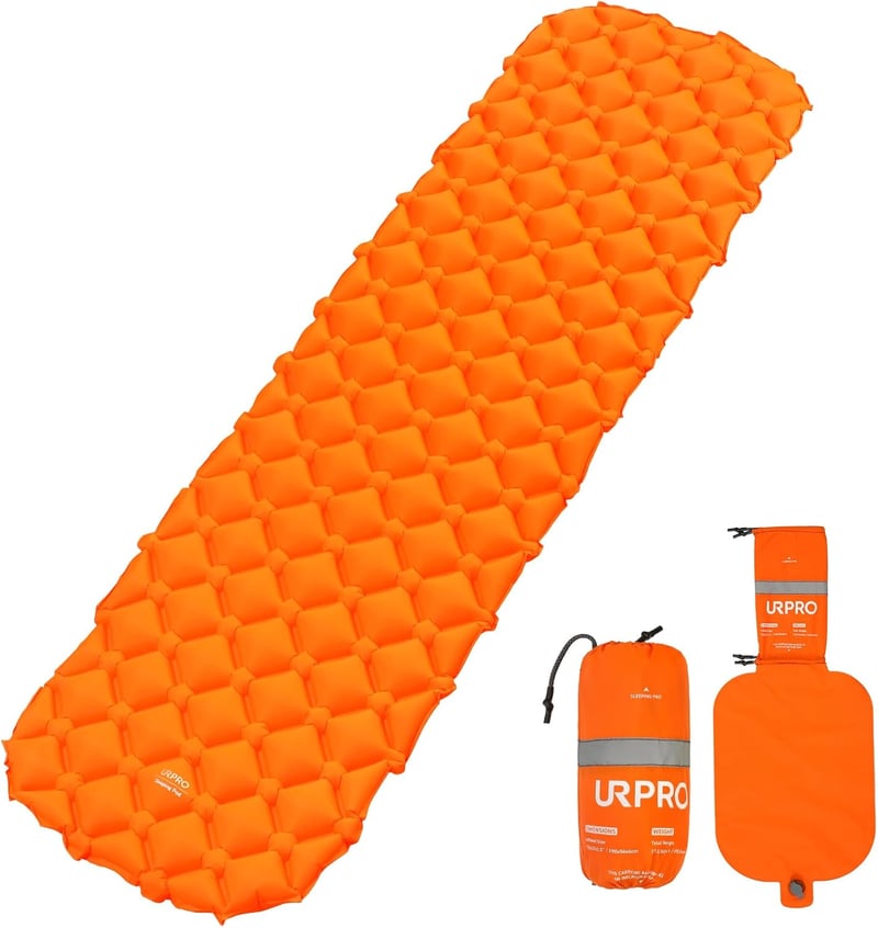 URPRO Camping Felfújható Matrac Ultralight Ergonomikus Hátizsákos Túrázáshoz Narancssárga