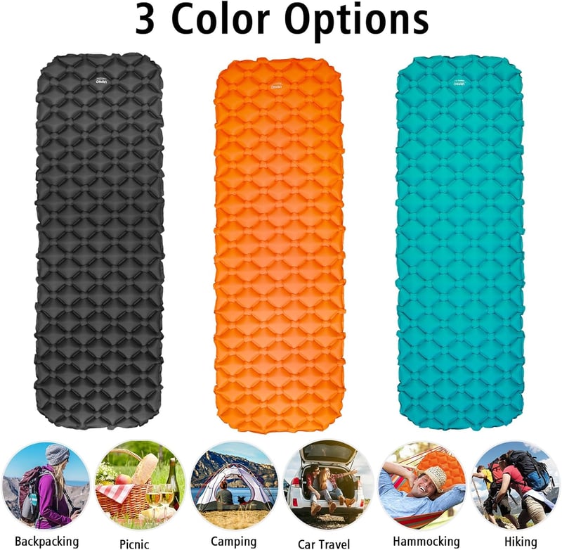 URPRO Camping Felfújható Matrac Ultralight Ergonomikus Hátizsákos Túrázáshoz Narancssárga
