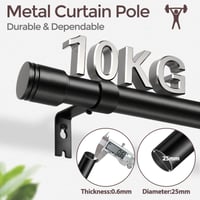 USFOOK Čierna teleskopická záclonová tyč 80-148 cm, priemer 25 mm, s valcovými koncovkami, kovová posuvná garniža do obývačky a spálne 4