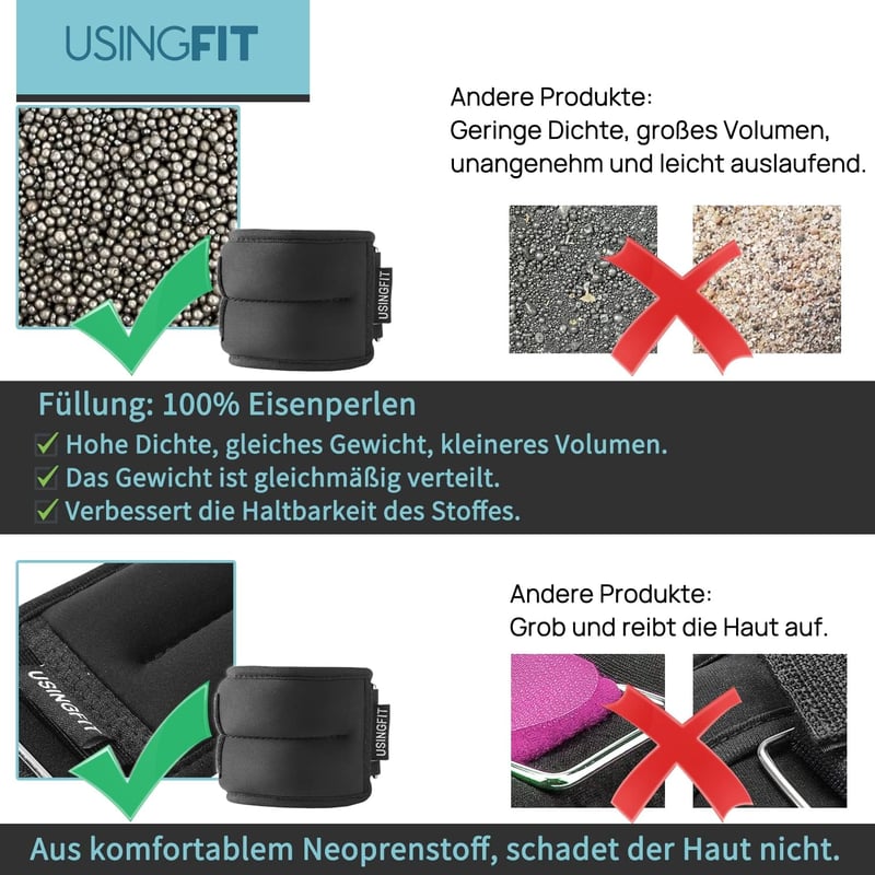 USINGFIT súlyzott csuklósúly és bokasúly szett edzéshez 0,5-2 kg - 3 kg x 2