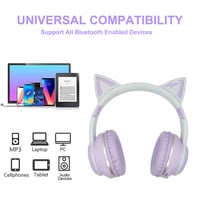Detské Bluetooth slúchadlá Usoun s mačacími ušami a LED osvetlením, fialové, s mikrofónom, skladacie, bezdrôtové a káblové, slot na TF kartu, 3,5 mm jack 5