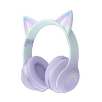 Detské Bluetooth slúchadlá Usoun s mačacími ušami a LED osvetlením, fialové, s mikrofónom, skladacie, bezdrôtové a káblové, slot na TF kartu, 3,5 mm jack 1