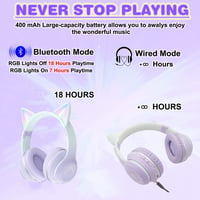 Detské Bluetooth slúchadlá Usoun s mačacími ušami a LED osvetlením, fialové, s mikrofónom, skladacie, bezdrôtové a káblové, slot na TF kartu, 3,5 mm jack 4
