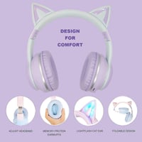 Detské Bluetooth slúchadlá Usoun s mačacími ušami a LED osvetlením, fialové, s mikrofónom, skladacie, bezdrôtové a káblové, slot na TF kartu, 3,5 mm jack 3