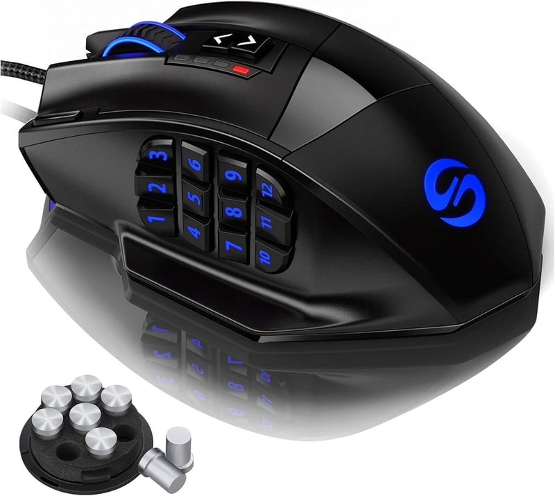 UtechSmart Venus Gamer Egér 12 Programozható Gombbal, 16400 DPI Lézeres Érzékelő, Állítható RGB Világítás, MMO Játékokhoz, PC Kompatibilis