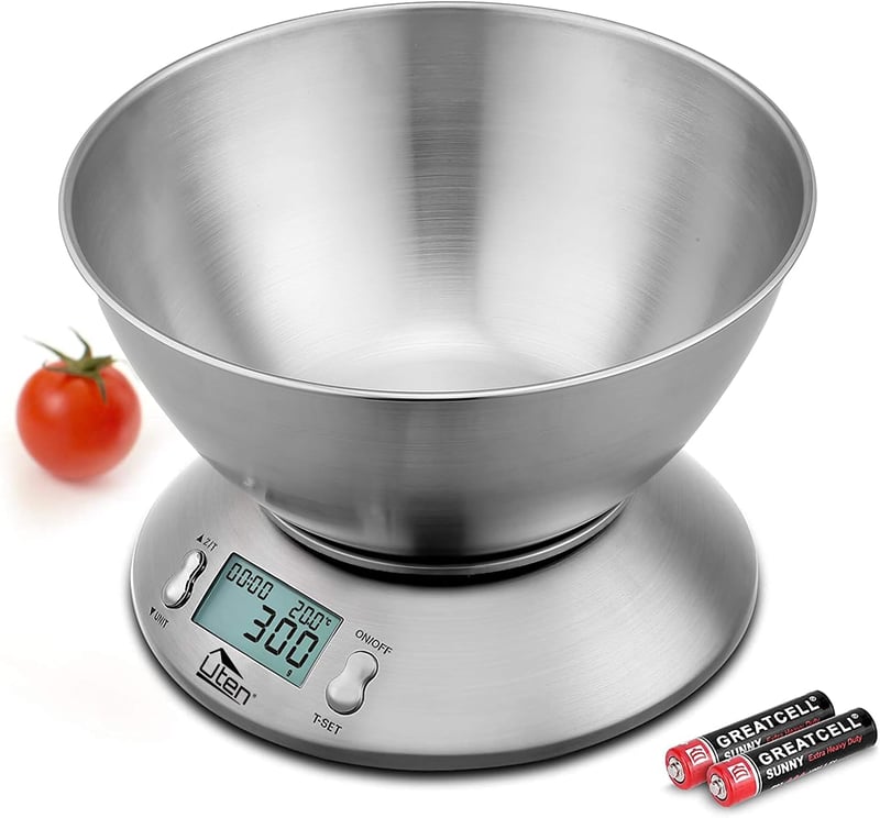 Uten Digitális Konyhai Mérleg Rozsdamentes Tálcával 5kg, Hőmérséklet Szenzorral