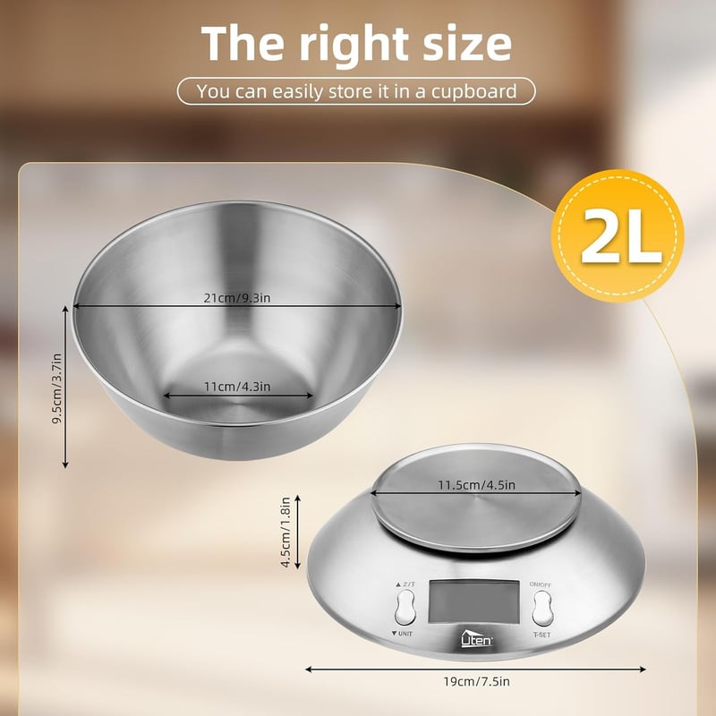 Uten Digitális Konyhai Mérleg Rozsdamentes Tálcával 5kg, Hőmérséklet Szenzorral