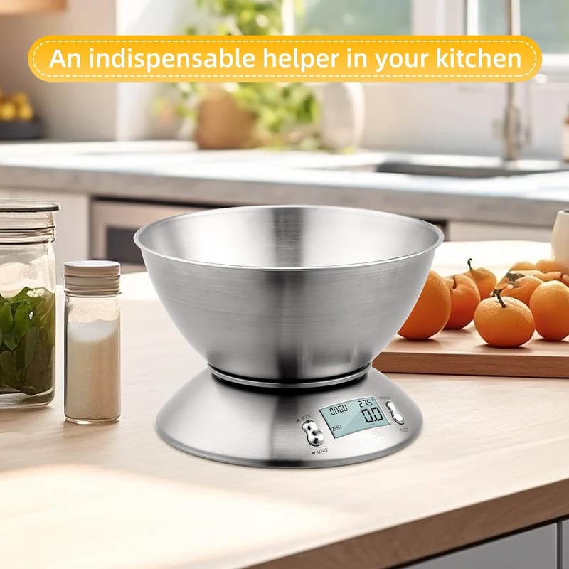 Uten Digitális Konyhai Mérleg Rozsdamentes Tálcával 5kg, Hőmérséklet Szenzorral