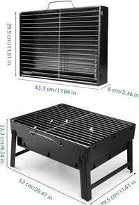 Uten Hordozható Szenes Grill, Rozsdamentes Acél BBQ Smoker Grillsütő Kempingezéshez és Kerti Sütéshez, Fekete Közepes Méret 3