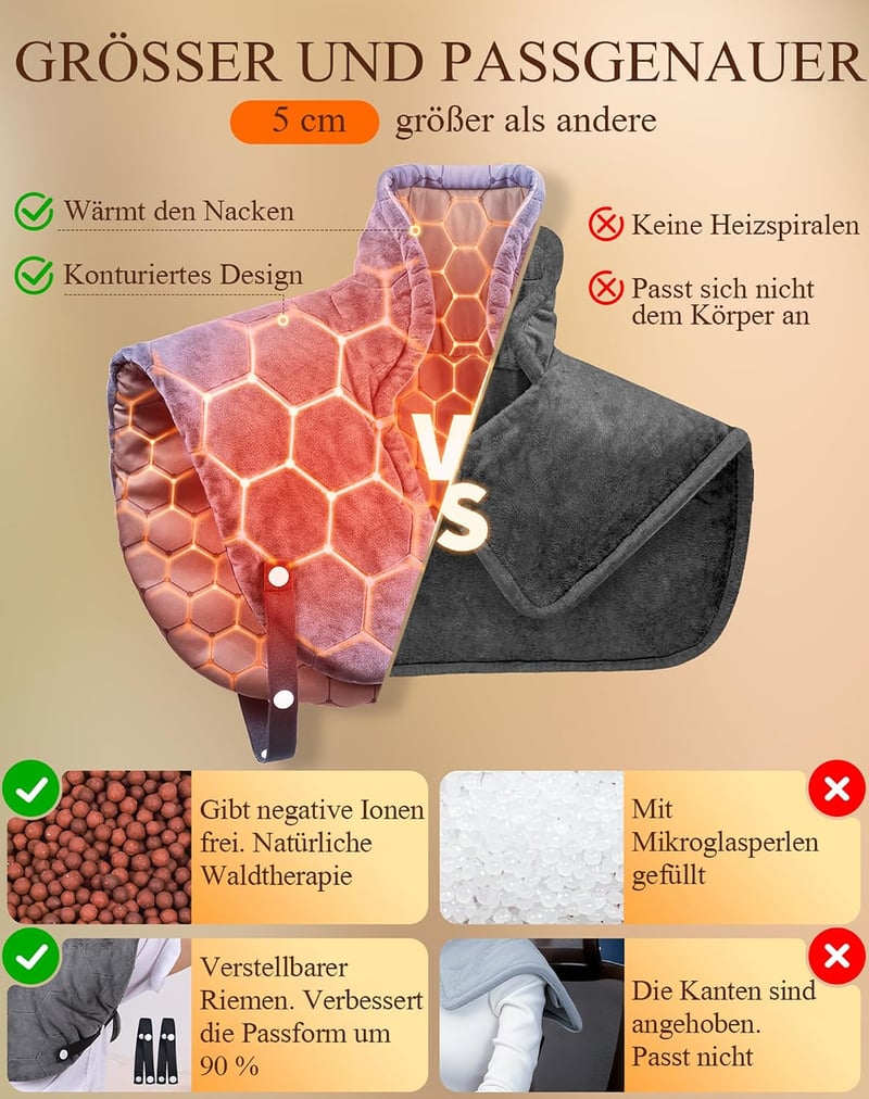 UTK kék távoli infravörös nyak- és vállmelegítő fűtőpárna 70 C-ig, gyors felmelegítés 30 mp, vállpánttal