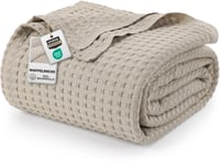 Utopia Bedding 100% bavlnená vaflová prikrývka khaki 228x182 cm – mäkká, ľahká, priedušná deka na posteľ alebo pohovku na všetky ročné obdobia 300 GSM 1