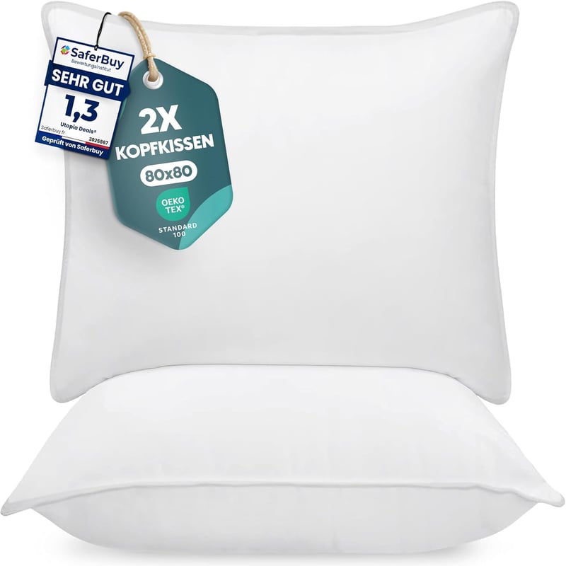Utopia Bedding 2 darabos párna 80x80 cm, légáteresztő és puha alvópárna fehér - 80 x 80 cm (pack of 2), 2, White