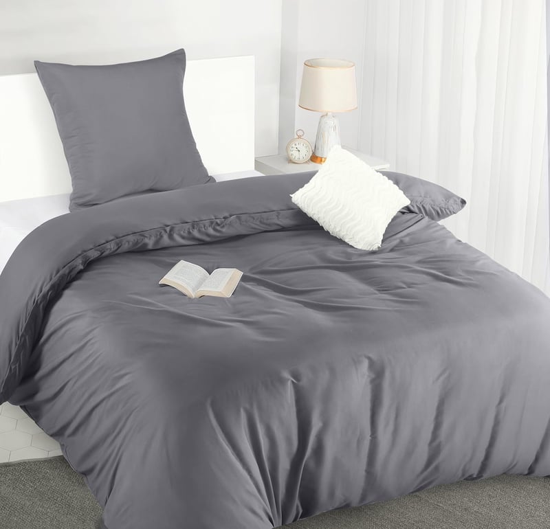 Utopia Bedding Ágynemű Szett 135x200 cm, Mikroszálas Paplanhuzat Cipzárral + Párnahuzat 80x80 cm, Szürke, Könnyen Kezelhető