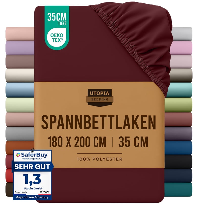 Utopia Bedding bordó napínacia plachta z polyesterového mikrovlákna 180x200 cm, hĺbka rohov 35 cm, s certifikátom Oeko-Tex