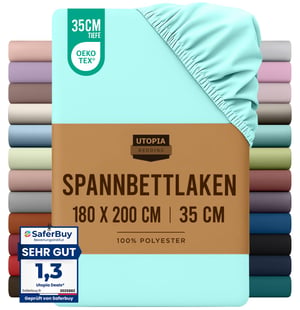 Utopia Bedding plahta s gumicom 180x200 cm, spa plava, dubina 35 cm, brušeni poliester od mikrovlakana, Oeko-Tex certificirano