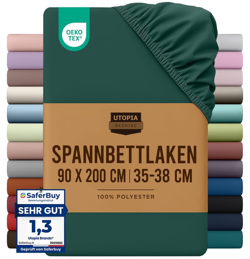Utopia Bedding Plahta s gumicom 90x200 cm smaragdno zelena - Elastična zaštita za madrac za posteljinu