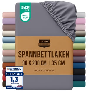 Utopia Bedding plahta s gumicom 90x200 cm siva - brušena poliesterska mikrofibra, zaštita za madrac s dubokim džepovima od 35 cm, Oeko-Tex certifikat
