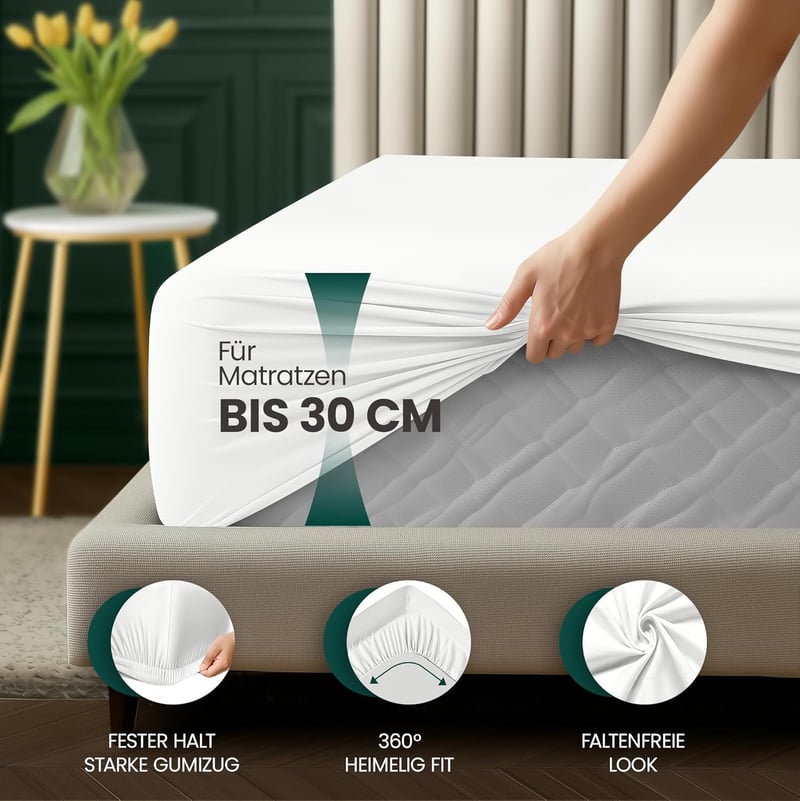 Utopia Bedding Gumis Lepedő, Mikroszálas, 180 x 200 cm, 30 cm Magas Matrachoz, Fehér, Puha Kefés Anyag, OEKO-TEX Minősítés