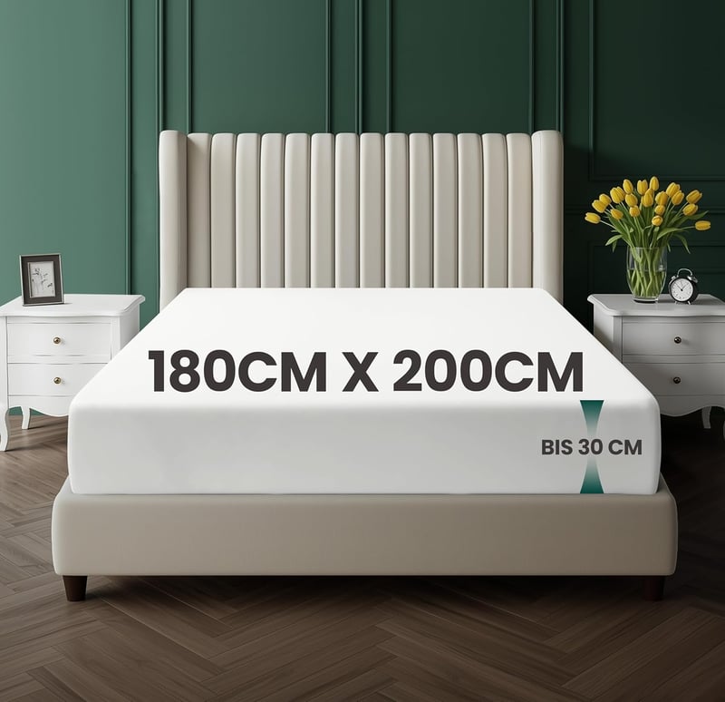 Utopia Bedding Gumis Lepedő, Mikroszálas, 180 x 200 cm, 30 cm Magas Matrachoz, Fehér, Puha Kefés Anyag, OEKO-TEX Minősítés