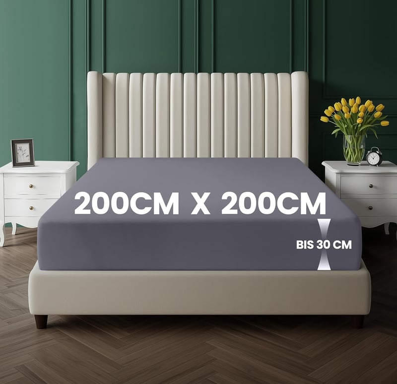 Utopia Bedding Gumis Lepedő - Szürke Mikroszálas Anyag, 200 x 200 cm, 30 cm Mély Zseb, OEKO-TEX Tanúsítvány, Könnyen Tisztítható