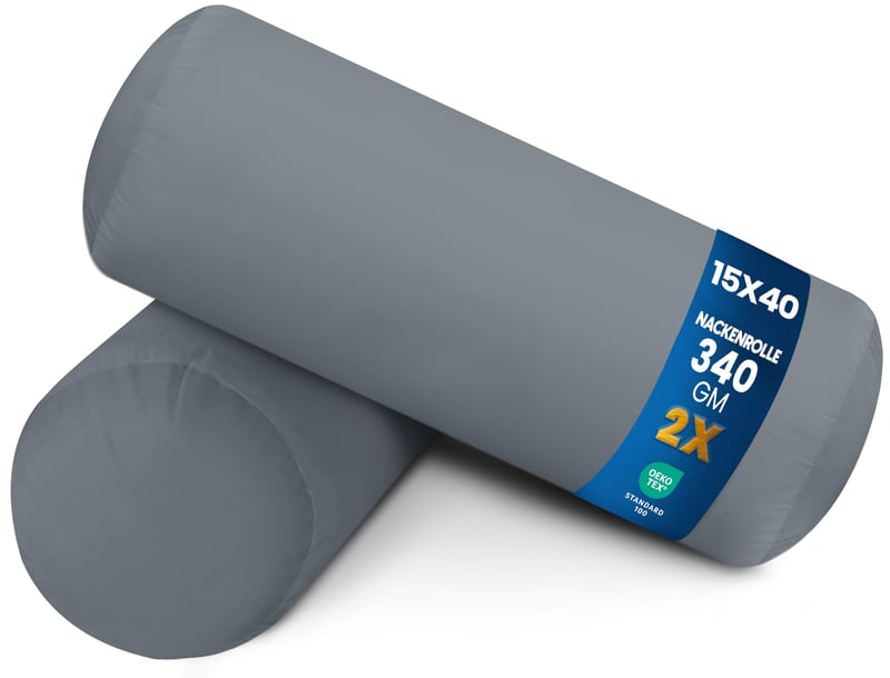 Utopia Bedding Vankúš na krk, súprava 2 ks, 15x40 cm, valcový vankúš, dekoračný vankúš, sivý, opora pod kolená, podpora krku, joga, relaxácia