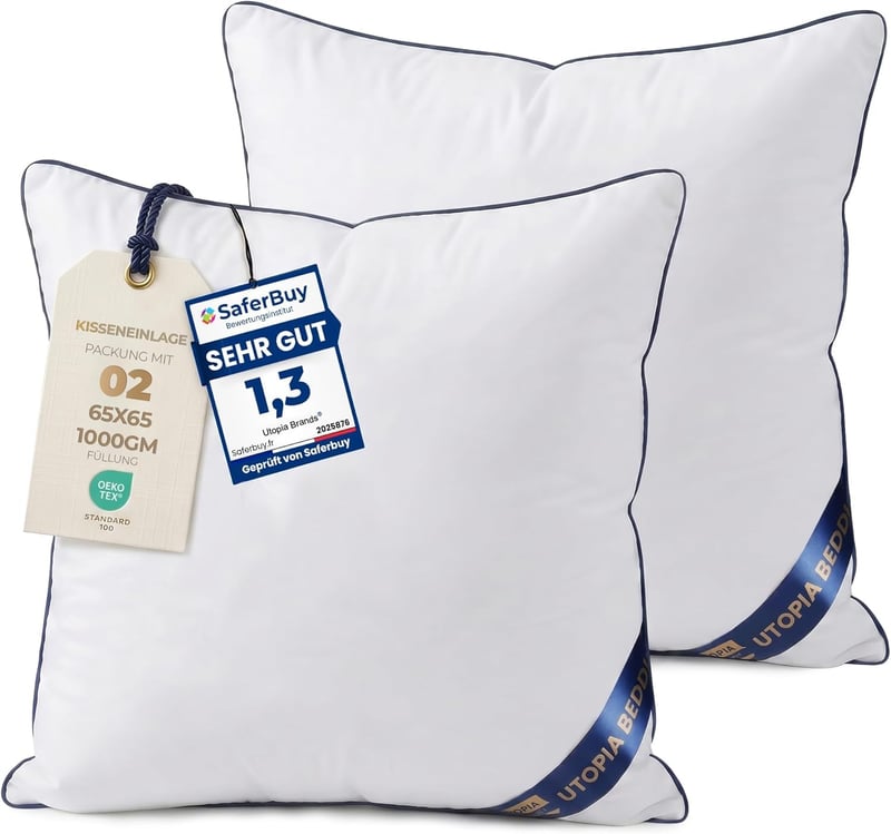 Set 2 Perne Utopia Bedding 65x65 cm, Albe, pentru Canapea, cu Umplutură Moale