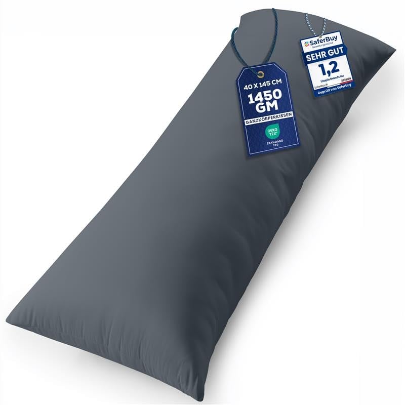 Utopia Bedding Vankúš na telo pre spiacich na boku a tehotné ženy, 40x145 cm, mäkká polyesterová výplň, sivý