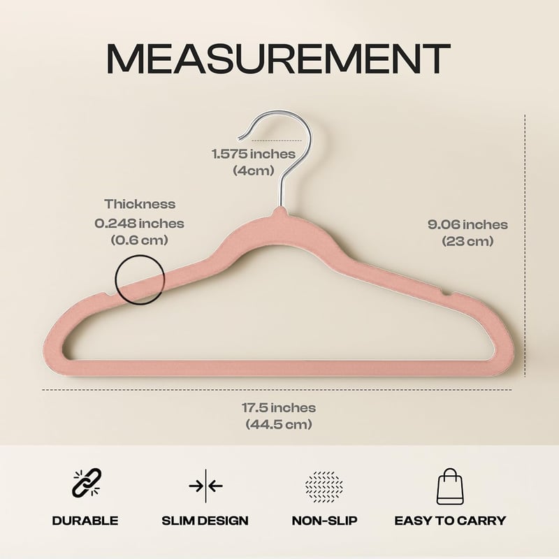 Utopia Home csúszásmentes bársony ruhaakasztó 50 db rózsaszín