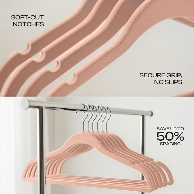 Utopia Home csúszásmentes bársony ruhaakasztó 50 db rózsaszín