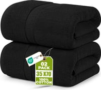 Utopia Towels set 2 prosoape de baie mari din bumbac, negre, cu agățătoare, prosop de saună 90 x 180 cm 1