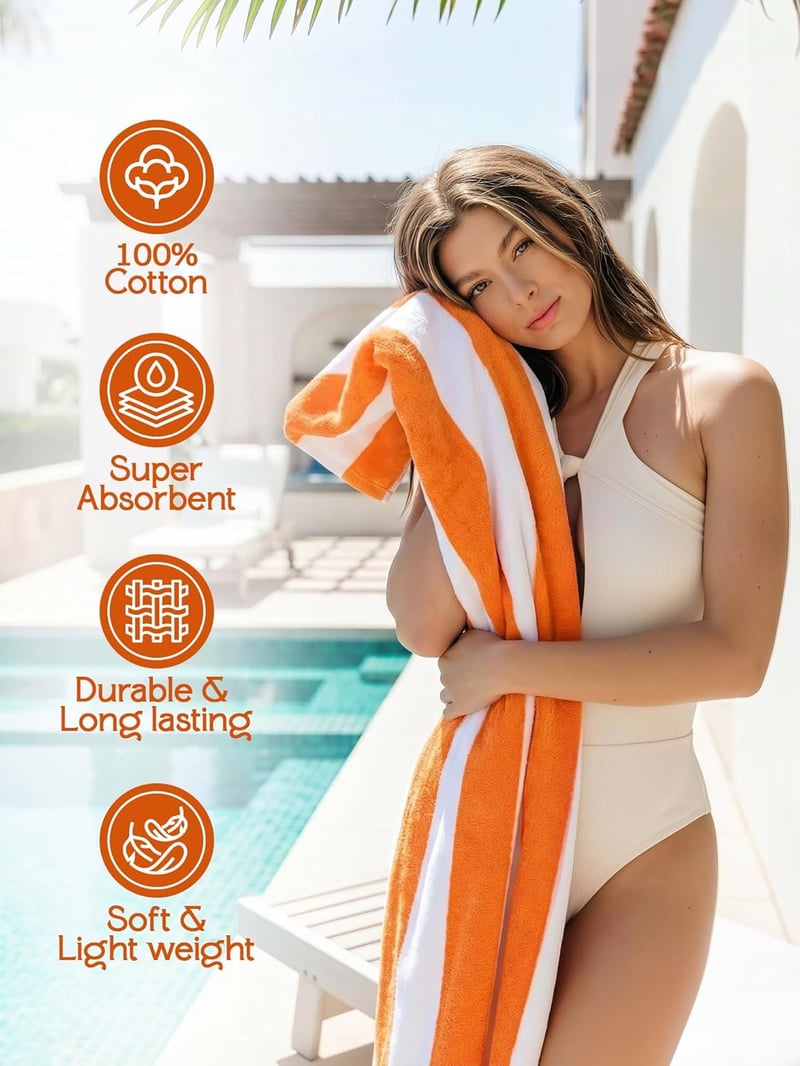 Utopia Towels Strandtörülköző Szett 4 db 76x152 cm Csíkos Pamut Gyors Száradás - Blue, Yellow, Green and Orange