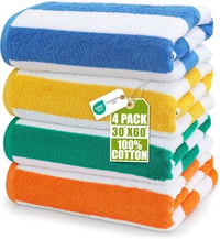 Utopia Towels Strandtörülköző Szett 4 db 76x152 cm Csíkos Pamut Gyors Száradás - Blue, Yellow, Green and Orange 1