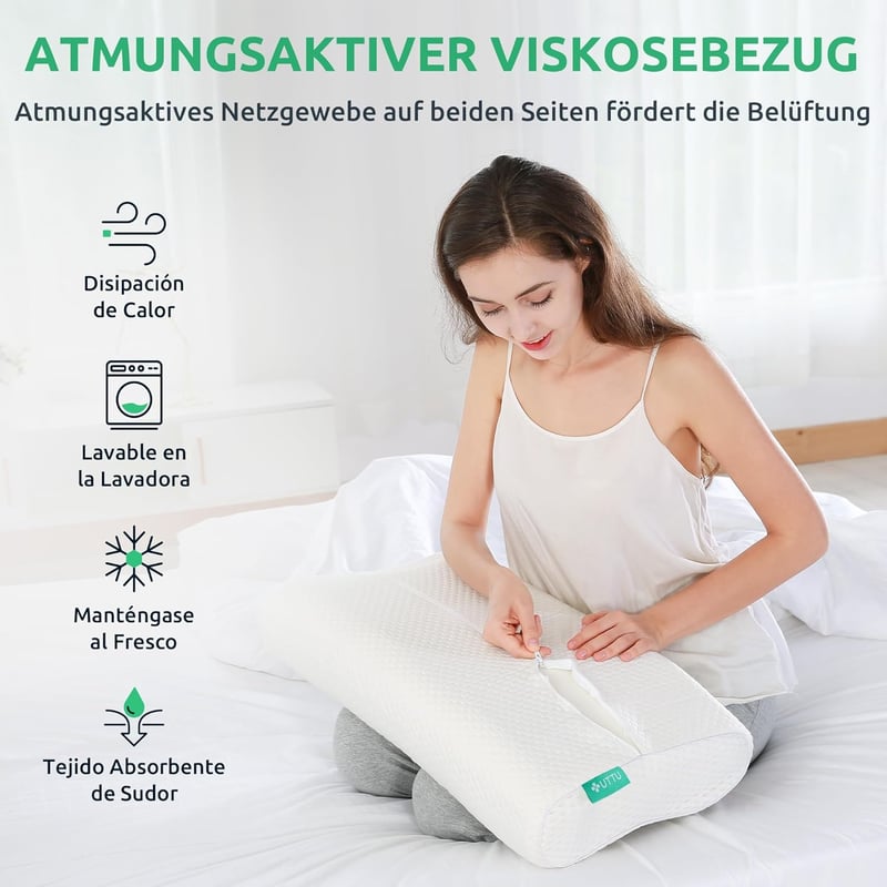 UTTU Memory Foam Ergonomikus Nyakpárna Memóriahabos Sandwich Kivitel 60x36cm - 60 X 40 X 12 cm