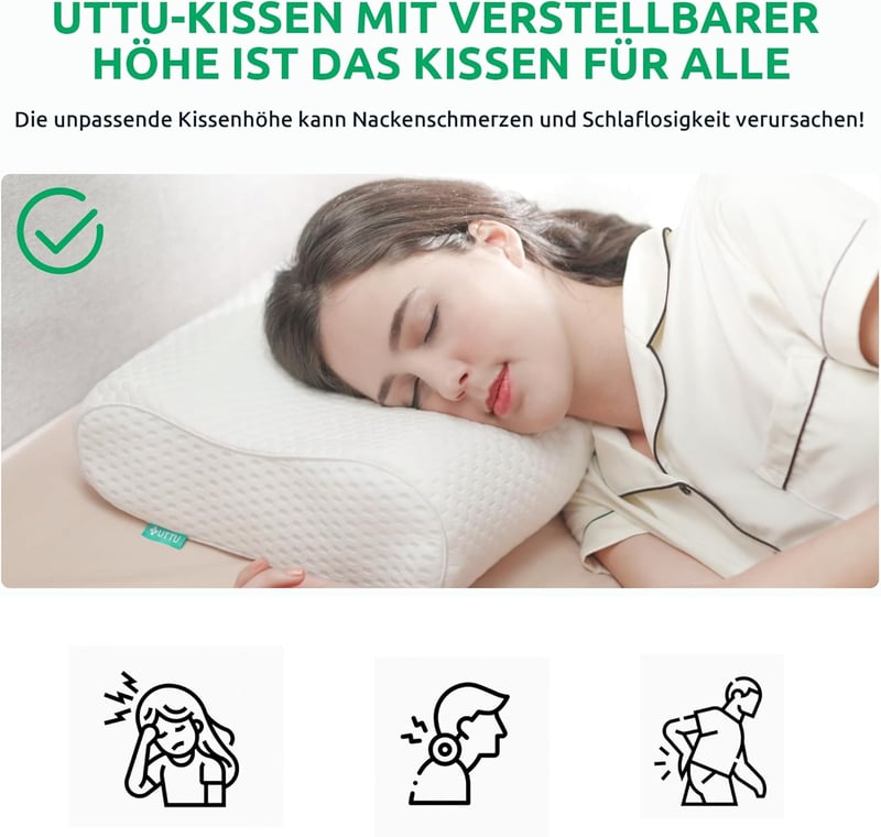 UTTU Memory Foam Ergonomikus Nyakpárna Memóriahabos Sandwich Kivitel 60x36cm - 60 X 40 X 12 cm