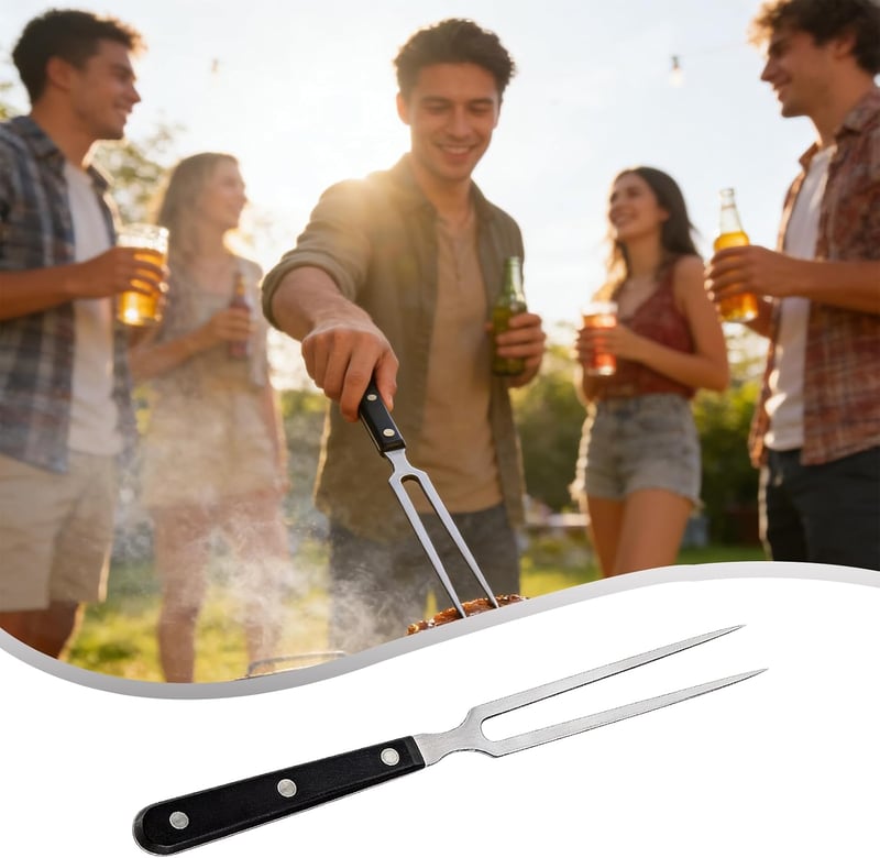 UV STYLISH 29 cm rozsdamentes húsvilla műanyag fekete nyéllel grill és tálaló villához pulykahús sütéshez