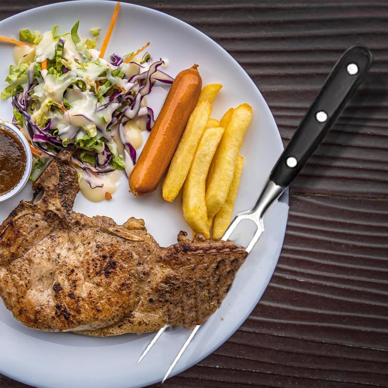 UV STYLISH 29 cm rozsdamentes húsvilla műanyag fekete nyéllel grill és tálaló villához pulykahús sütéshez