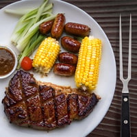 UV STYLISH 29 cm rozsdamentes húsvilla műanyag fekete nyéllel grill és tálaló villához pulykahús sütéshez 4