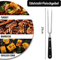 UV STYLISH 29 cm rozsdamentes húsvilla műanyag fekete nyéllel grill és tálaló villához pulykahús sütéshez 2
